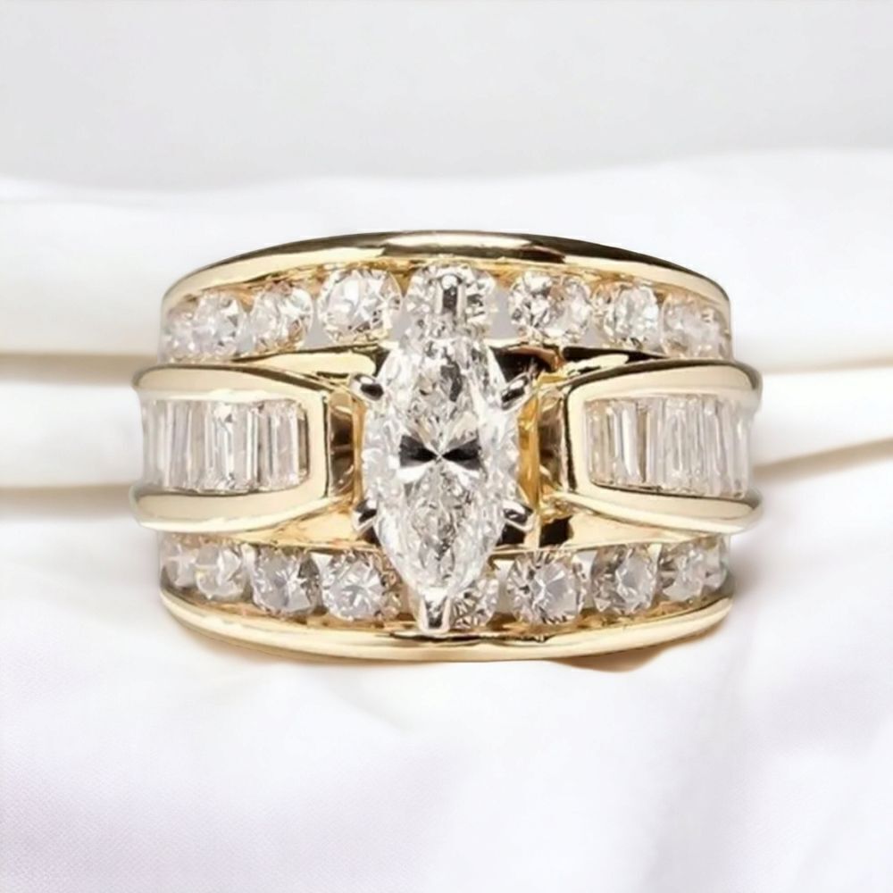 18K Yellow Gold Plated 925 Sterling Silver Marquise Cut Cubic Zirconia Ring